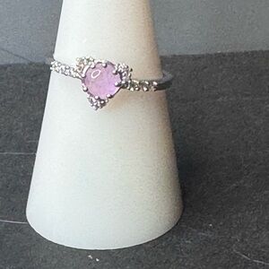 Rhodium Plating Heart Ring with Genuine Lavender Quartz